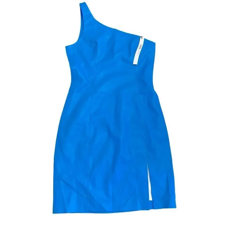 Susana Monaco Faux Leather Corset Flare Dress Aquamarine Size Small NWT